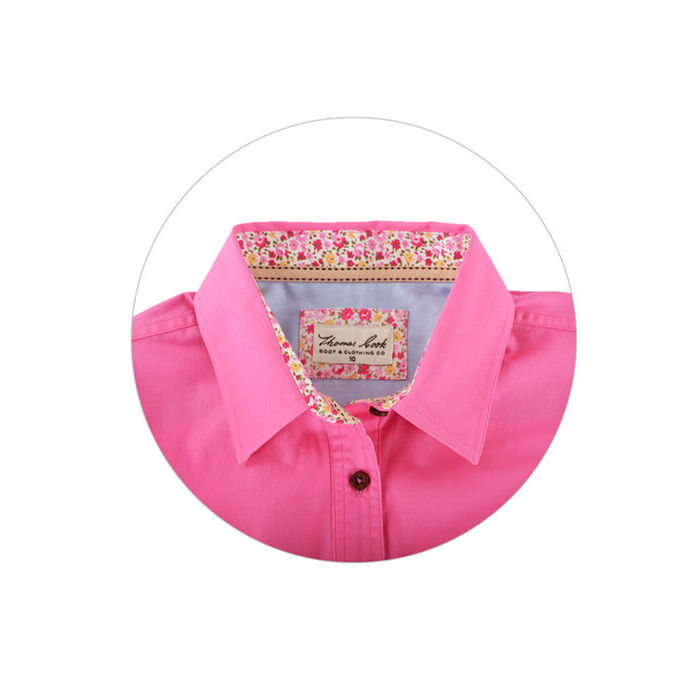Azalea Pink Womens Light Cotton Drill L Sleeve Shirt Half Placket Contrast Trim