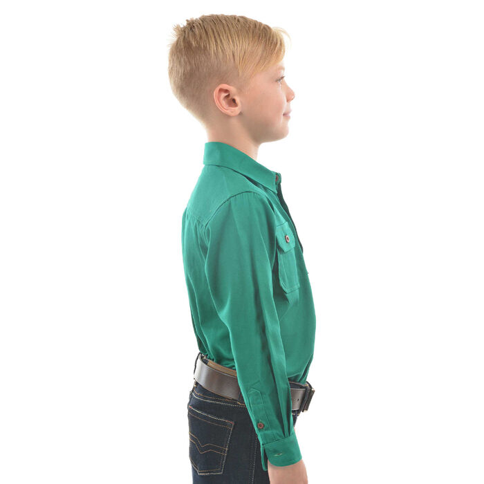 Bright Green Kids Unisex Heavy Cotton Drill Half Placket Long Sleeve Shirt