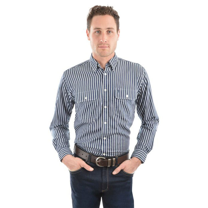 Dark Navy Mens Winton Stripe 2 Pocket L Sleeve Shirt
