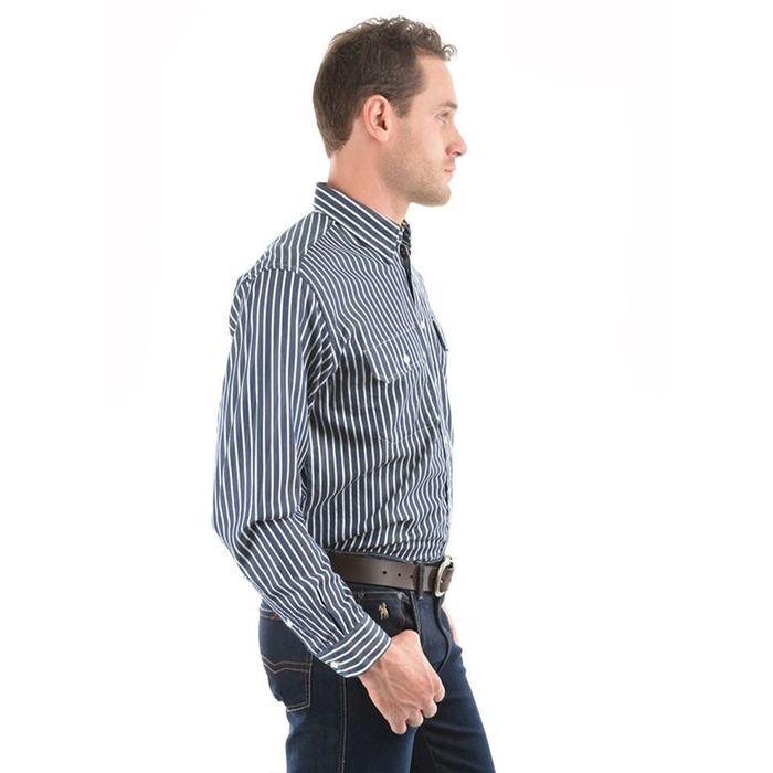 Dark Navy Mens Winton Stripe 2 Pocket L Sleeve Shirt