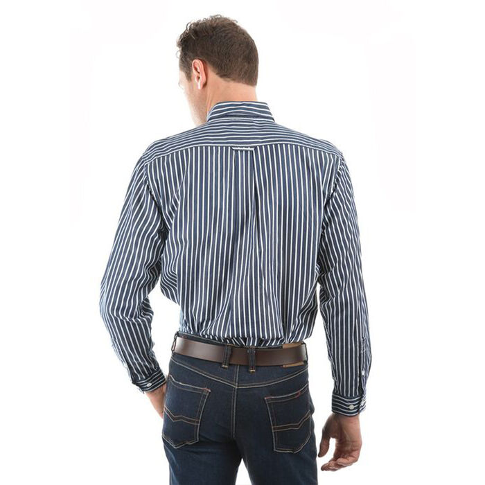 Dark Navy Mens Winton Stripe 2 Pocket L Sleeve Shirt