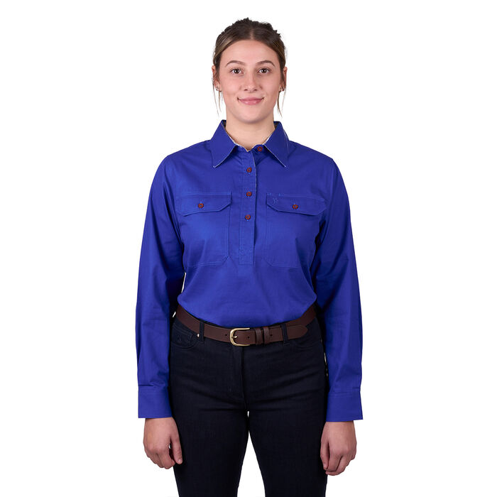 Dutch Blue Womens Light Cotton Drill L Sleeve Shirt Half Placket Contrast Trim