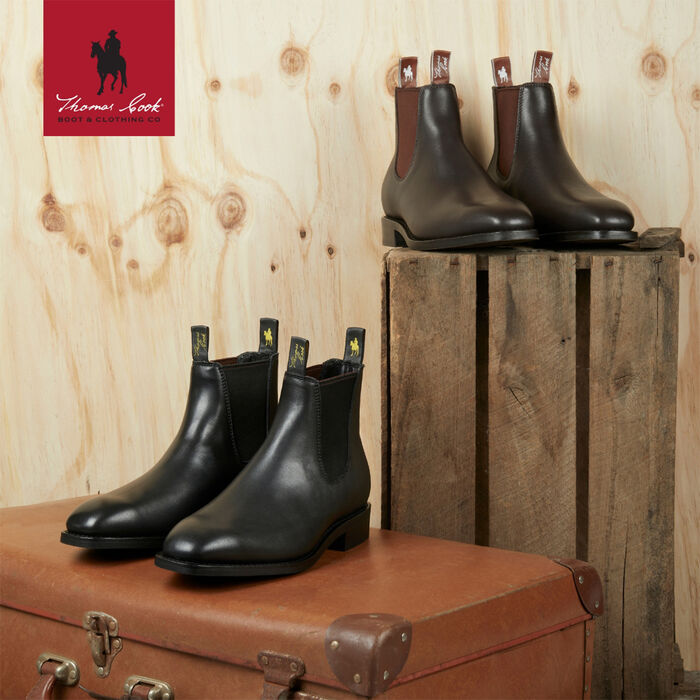 Mens Trentham Cushion Tech E Fit Elastic Sided Dress Boot Chestnut and Black