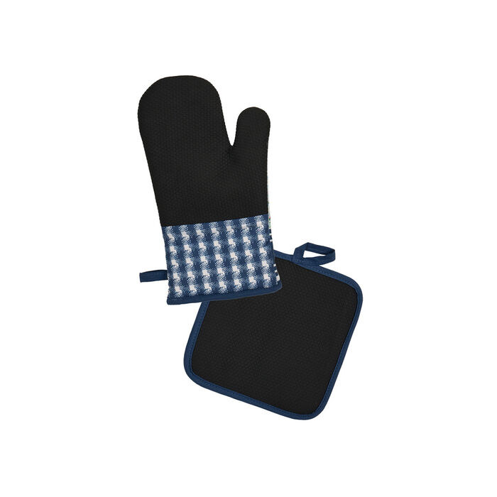 Navy White (Chickens) TC Oven Mitt and Pot Holder Set
