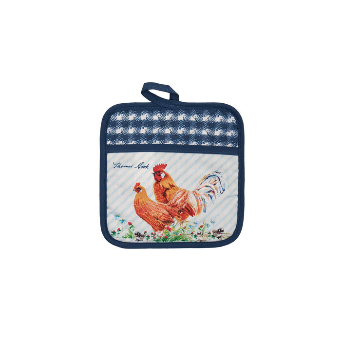 Navy White (Chickens) TC Oven Mitt and Pot Holder Set
