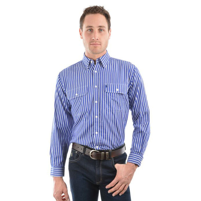 Royal Blue Mens Winton Stripe 2 Pocket L Sleeve Shirt