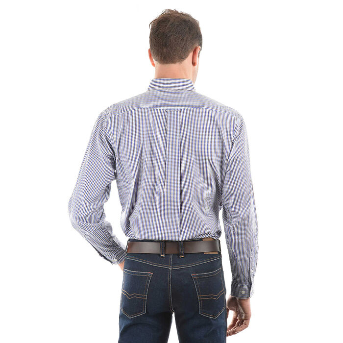 Royal Blue and Brown Mens Wentworth Check 2 Pocket L Sleeve Shirt