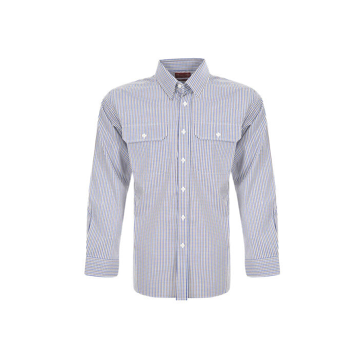 Royal Blue and Brown Mens Wentworth Check 2 Pocket L Sleeve Shirt