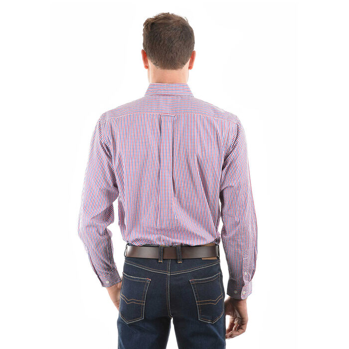 Royal Blue and Red Mens Wentworth Check 2 Pocket L Sleeve Shirt