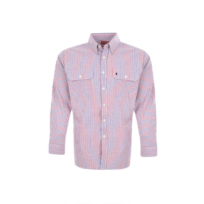 Royal Blue and Red Mens Wentworth Check 2 Pocket L Sleeve Shirt