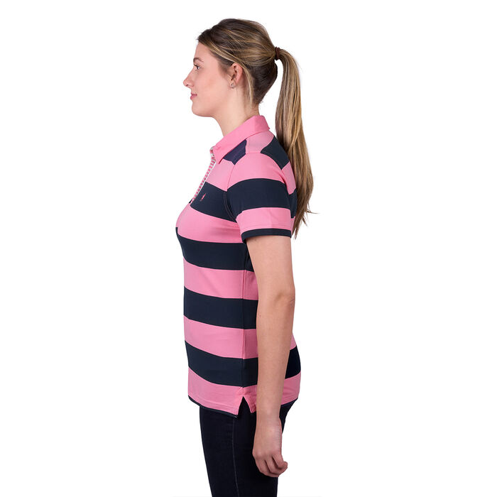 Soft Pink and Dark Navy Womens Rachel Stripe Short Sleeve Polo