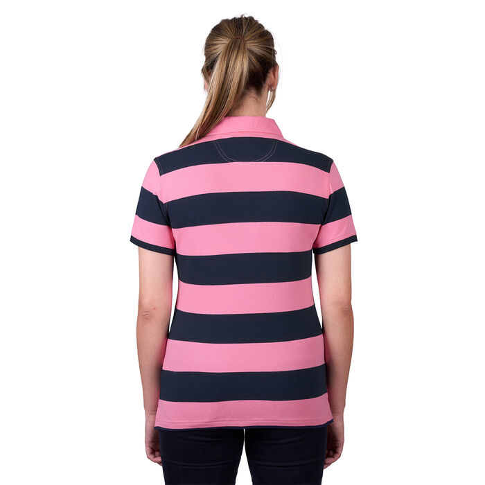 Soft Pink and Dark Navy Womens Rachel Stripe Short Sleeve Polo