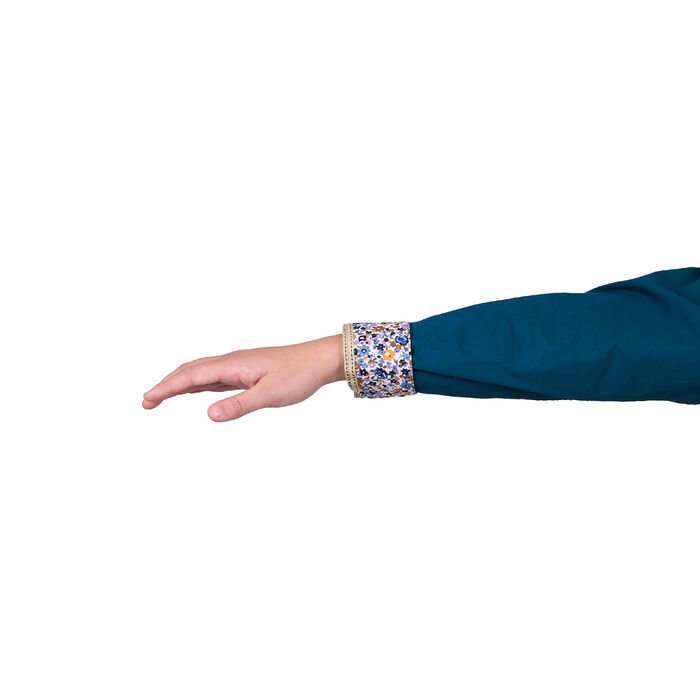 Teal Womens Light Cotton Drill L Sleeve Shirt Half Placket Contrast Trim