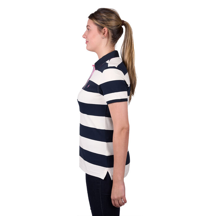 White and Dark Navy Womens Rachel Stripe Short Sleeve Polo