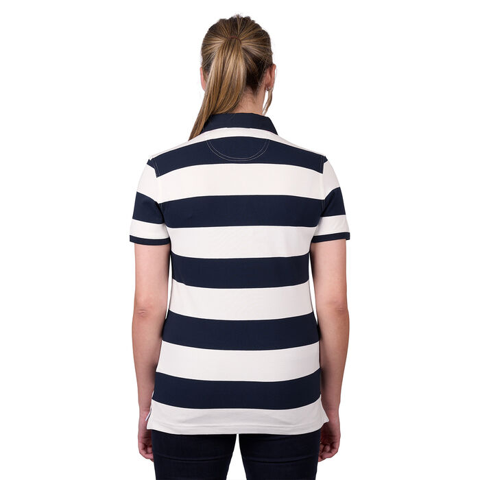 White and Dark Navy Womens Rachel Stripe Short Sleeve Polo