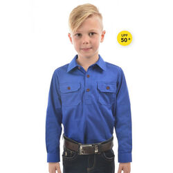 Cobalt Kids Unisex Heavy Cotton Drill Half Placket Long Sleeve Shirt