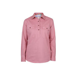 Women's Stretch Cotton Drill L/Sleeve Shirt Half Placket - Contrast Trim