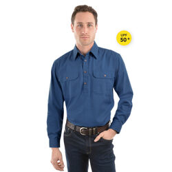 Heavy Cotton Drill L/Sleeve Shirt Half Placket - XXS-4XL