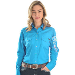 Womens Logo Long Sleeve Drill Shirt Aqua