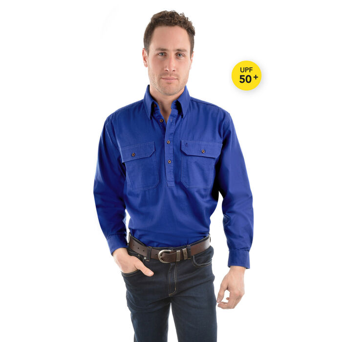 Cobalt Shirt - Heavy Cotton Drill Half Placket 2-Pockets L/S Shirt