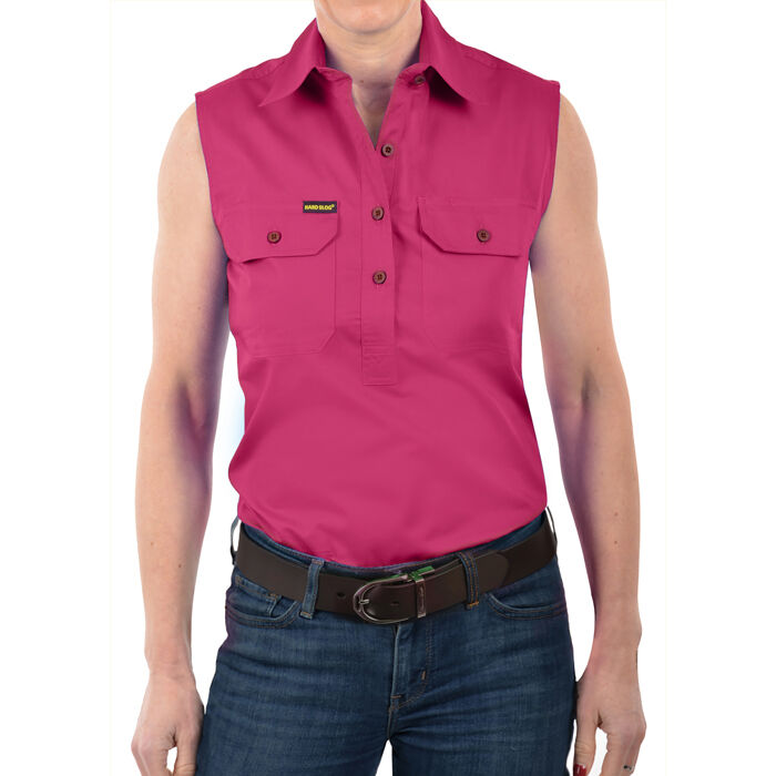 HARD SLOG   Women+39s Half Placket Light Cotton Sleeveless Shirt