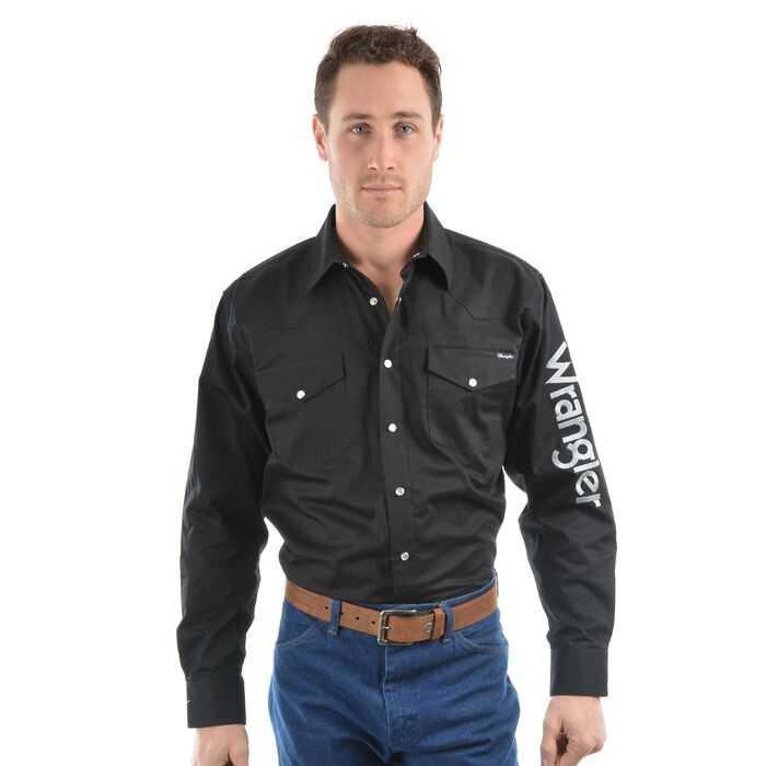 Wrangler - Mens Logo Rodeo L/S Drill Shirt | Kerrin J Walker Clothing ...