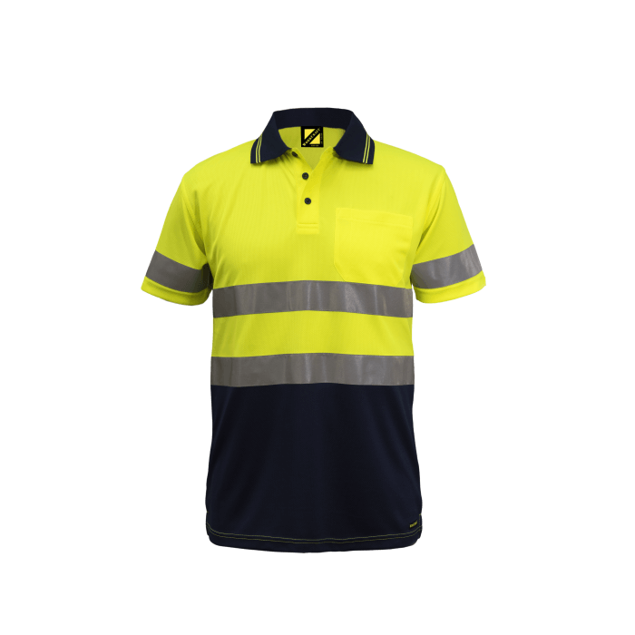WORKCRAFT POLOS HI VIS TWO TONE SHORT SLEEVE MICROMESH POLO WITH POCKET AND CSR 