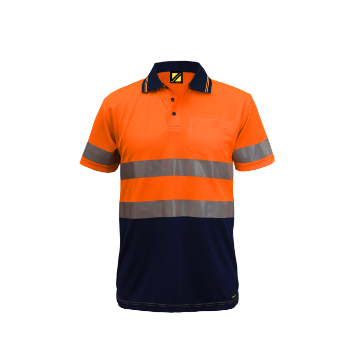WORKCRAFT POLOS HI VIS TWO TONE SHORT SLEEVE MICROMESH POLO WITH POCKET AND CSR 