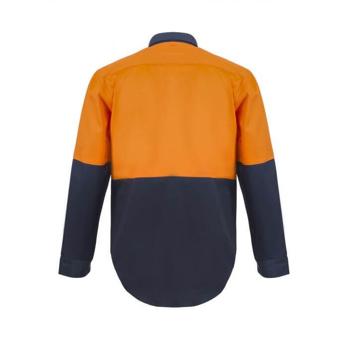WORKCRAFT   MENS   HI VIS TWO TONE HALF PLACKET COTTON DRILL SHIRT