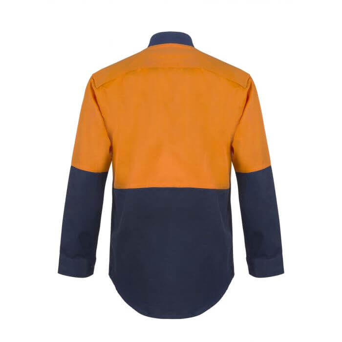WORKCRAFT   MENS   HI VIS TWO TONE LONG SLEEVE COTTON DRILL SHIRT
