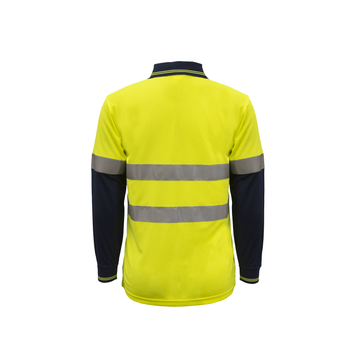 WORKCRAFT   MENS   HI VIS TWO TONE LONG SLEEVE MICROMESH POLO WITH POCKET AND CS