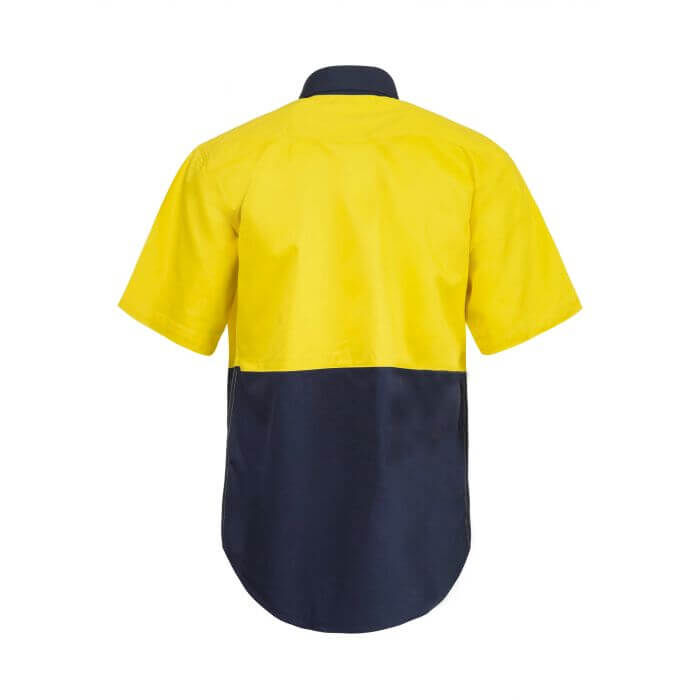 WORKCRAFT   MENS   HI VIS TWO TONE SHORT SLEEVE COTTON DRILL SHIRT WITH PRESS ST