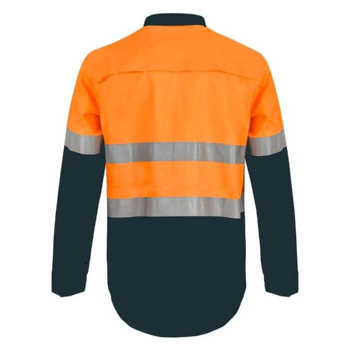 WORKCRAFT   MENS   LIGHTWEIGHT HI VIS TWO TONE HALF PLACKET VENTED COTTON DRILL 