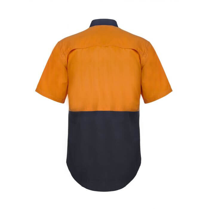 WORKCRAFT   MENS   LIGHTWEIGHT HI VIS TWO TONE SHORT SLEEVE VENTED COTTON DRILL 