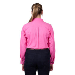 Azalea Pink Womens Light Cotton Drill L Sleeve Shirt Half Placket Contrast Trim
