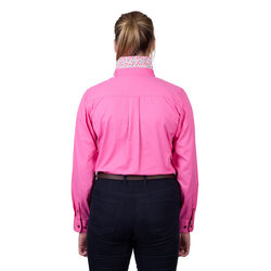 Azalea Pink Womens Light Cotton Drill L Sleeve Shirt Half Placket Contrast Trim