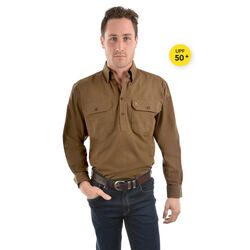 Bark Shirt - Heavy Cotton Drill Half Placket 2-Pockets L/S Shirt