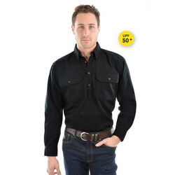 Black Heavy Cotton Drill LSleeve Shirt Half Placket  5XL