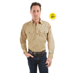 Bone Shirt - Heavy Cotton Drill Half Placket 2-Pockets L/S Shirt