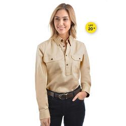 Bone Unisex Light Cotton Drill L/Sleeve Shirt Half Placket