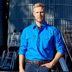 Bright Blue Mens Half Placket Light Cotton Shirt