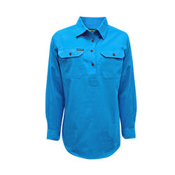 Bright Blue Womens Half Placket Light Cotton Long Sleeve Shirt