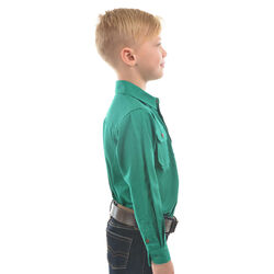 Bright Green Kids Unisex Heavy Cotton Drill Half Placket Long Sleeve Shirt