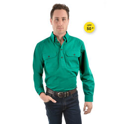 Bright Green Shirt - Heavy Cotton Drill Half Placket 2-Pockets L/S Shirt