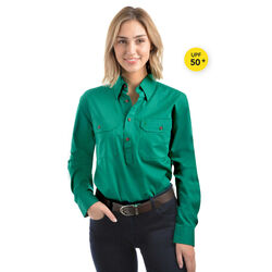 Bright Green Unisex Light Cotton Drill L/Sleeve Shirt Half Placket