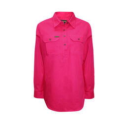 Bright Pink Womens Half Placket Light Cotton Long Sleeve Shirt