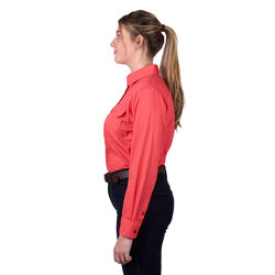 Calypso Coral Womens Light Cotton Drill L Sleeve Shirt Half Placket Contrast Trim