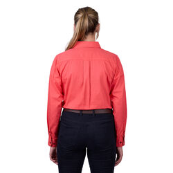 Calypso Coral Womens Light Cotton Drill L Sleeve Shirt Half Placket Contrast Trim