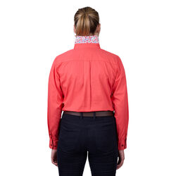 Calypso Coral Womens Light Cotton Drill L Sleeve Shirt Half Placket Contrast Trim