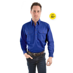 Cobalt Shirt - Heavy Cotton Drill Half Placket 2-Pockets L/S Shirt